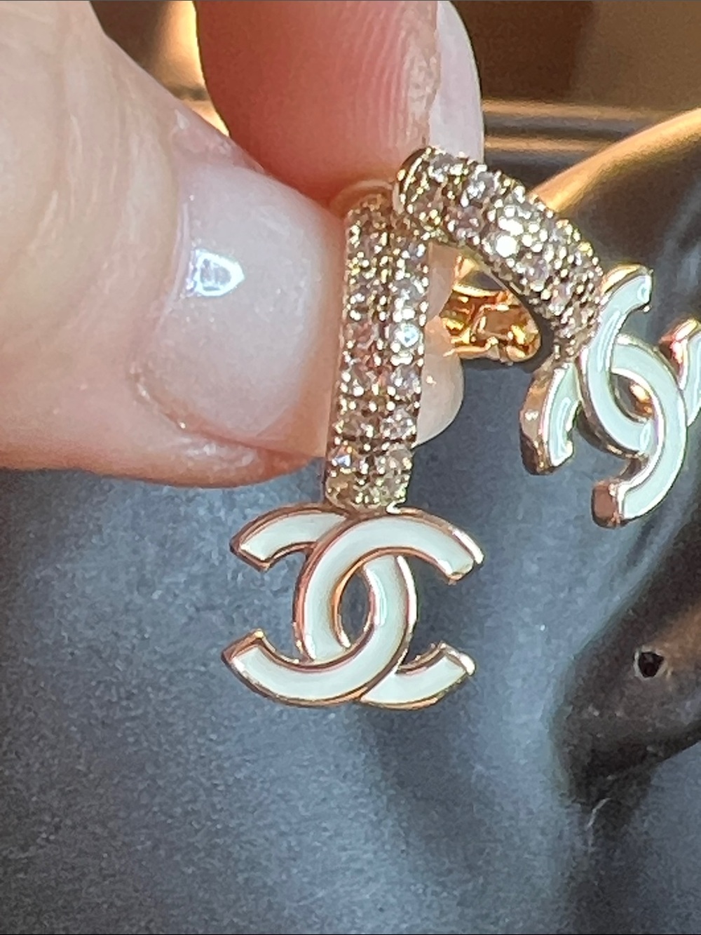 White Enamel Logo Drop Earrings with Crystal Pavé Hoop